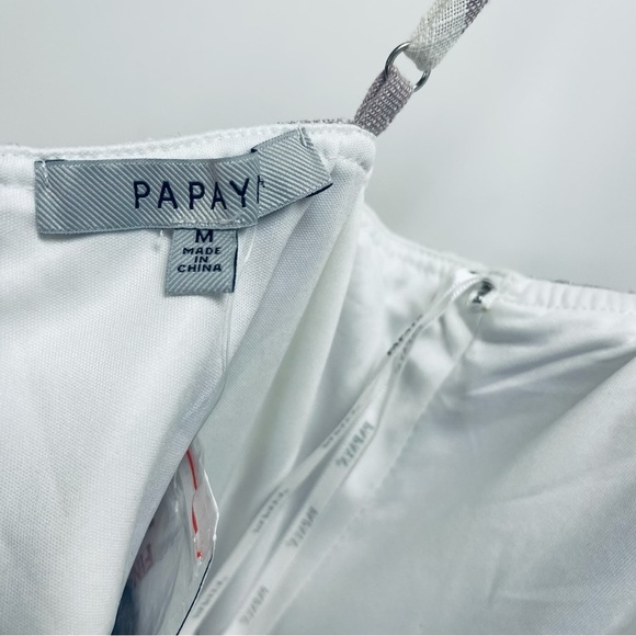 Papaya Dress Size M Women’s Tie Back Mini Stripes White Brown New - Picture 5 of 7